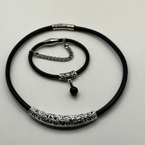 LAST Choker and Bracelet Set Black Leather Choker & Bracelet Handmade Brand New - Picture 1 of 12